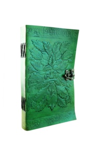 2024 Green Leaf Man Face Leather Journal Handmade Genuine Writing <strong>Notebook</strong> <strong>with</strong> <strong>Lock</strong> Thread Sewn Binding <strong>Notepad</strong> and Diary - Product Image 2