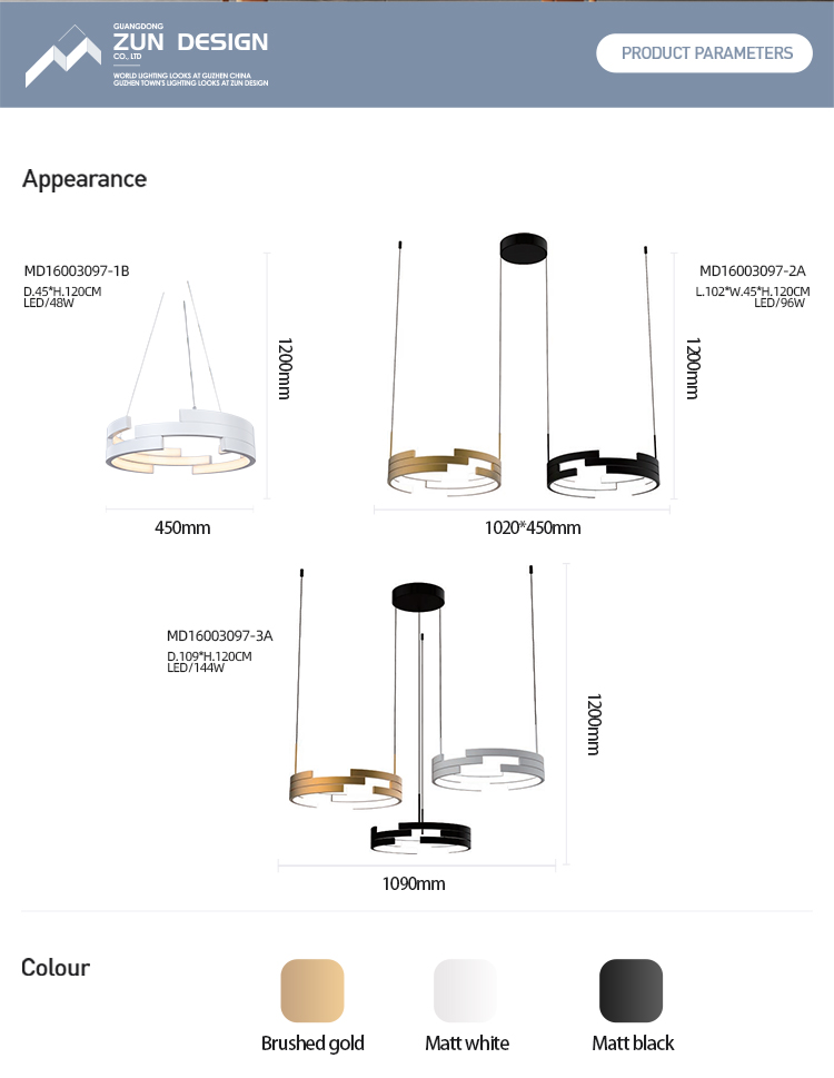 Simple ceiling Modern circle indoor led pendant light modern chandelier lamp for hotel