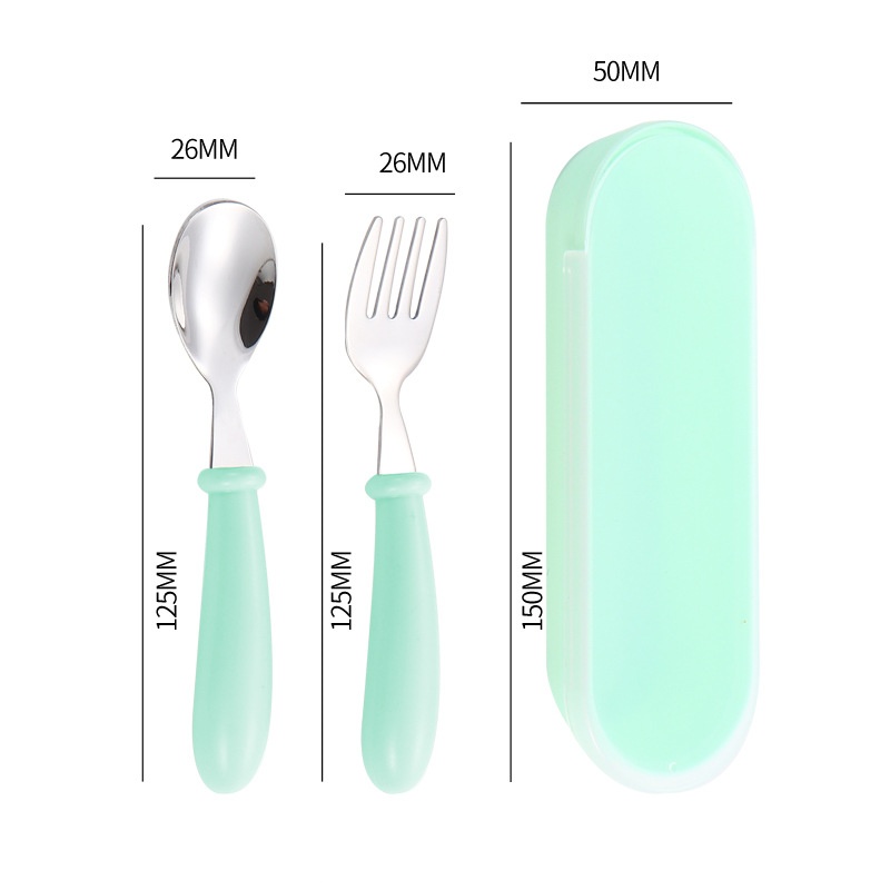 Short handle childrens green spoon fork box