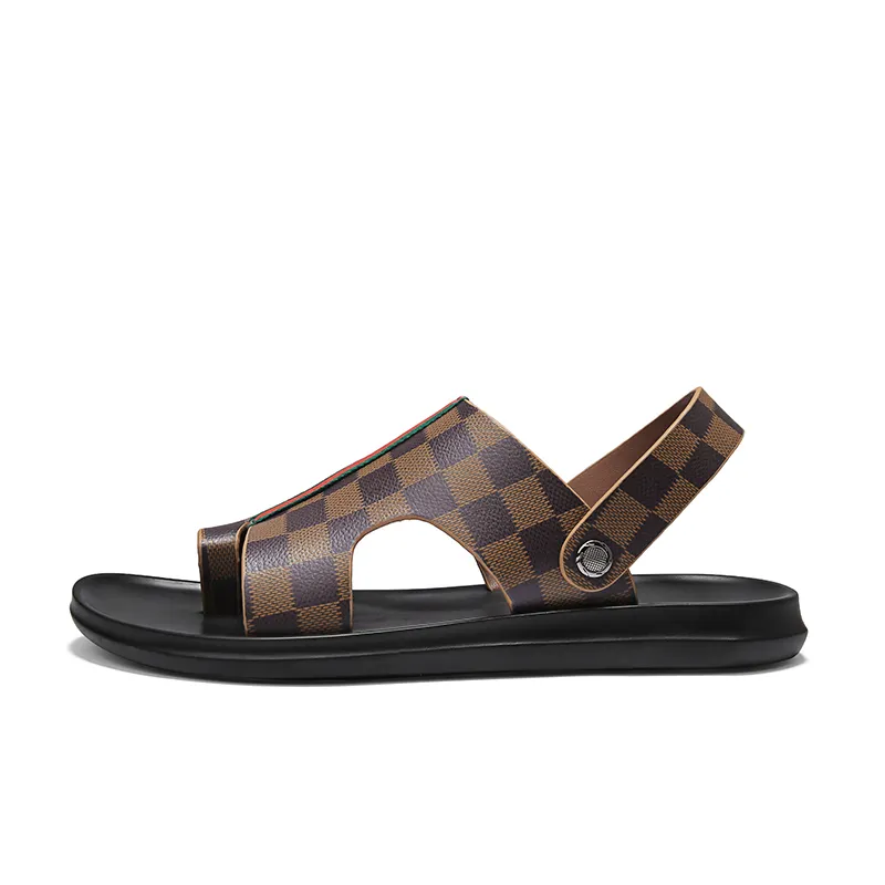 Fashion custom logo outdoor rubber soles men sport leather flat sandals slippers mens chappals design
