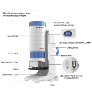 科学学習玩具3 in 1ポータブル折りたたみ式子供用顕微鏡60-200Xハンドヘルドポータブル観察顕微鏡ブラケット子供用 - Product Image 2