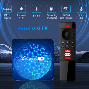 กล่องตั้งท็อปแอนดรอยด์ RK3318 4GB แรม64GB WiFi6 4K IPTV สมาร์ททีวีพร้อมรีโมทเสียง BT
