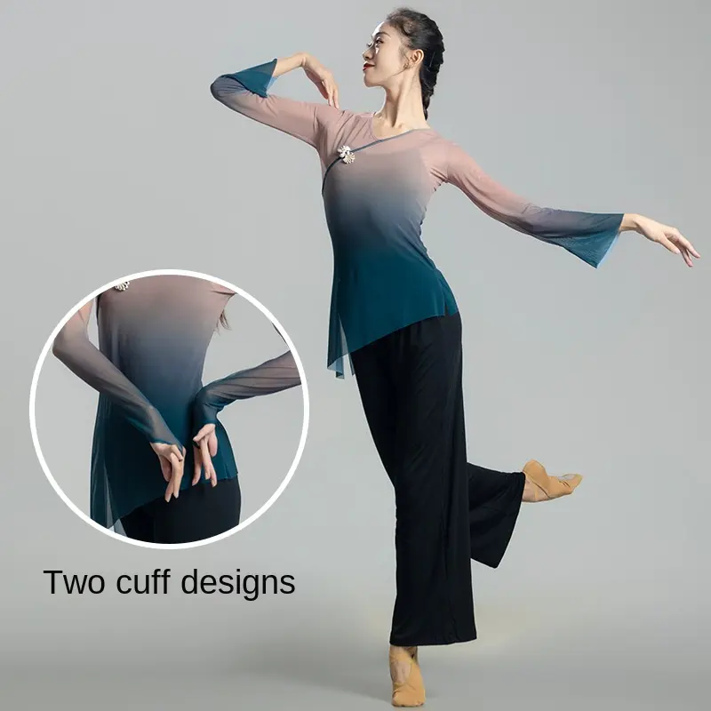 Robe de danse classique femme gaze coulante progressive pratique chinoise corps rime Xianqi Blouse Performance Costume Style ancien