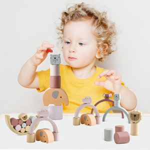 Hot Selling Animal <strong>Pattern</strong> Wooden Teething Colorful Teethers Baby Stacking Toys Non Toxic <strong>Building</strong> Stacker <strong>Blocks</strong> - Product Image 1