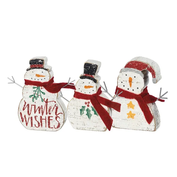 Rustic Hand Lettered Christmas Winter Wishes Chunky Sitter Snowmen Christmas Ornament