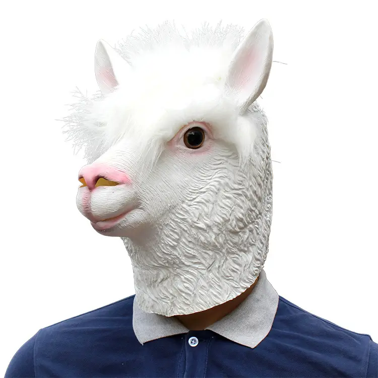 Mascarilla de cabeza de alpacas de látex, máscara de Llama blanca, disfraz de Halloween, fiesta, cabeza de Animal, novedad