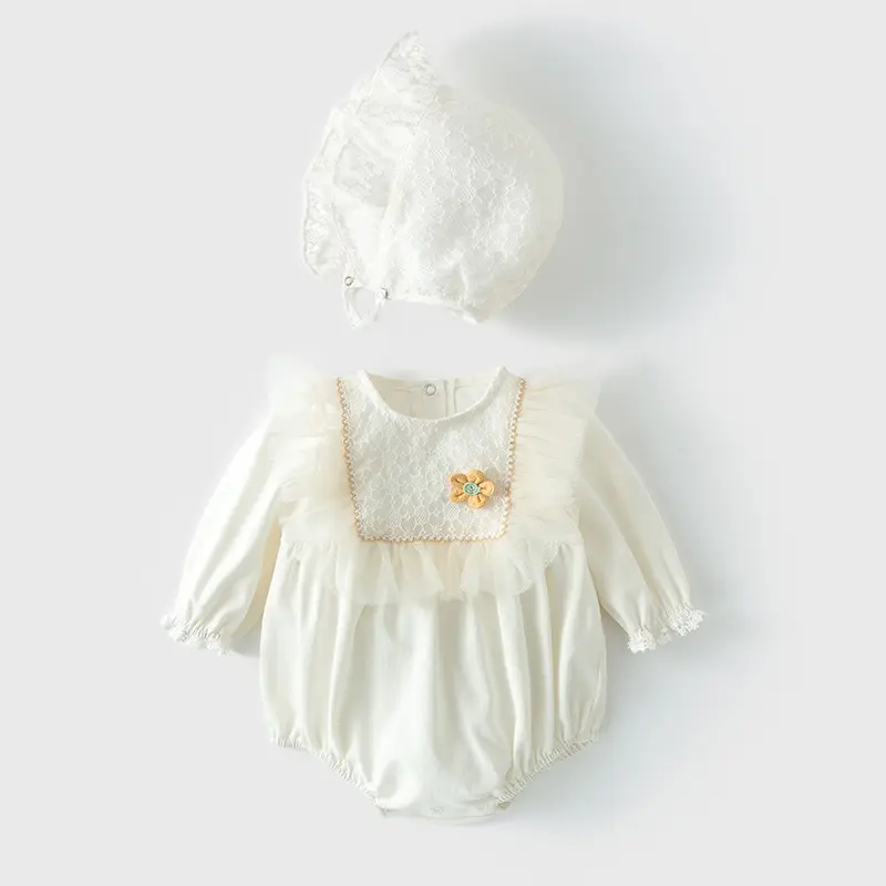 Vêtements nouveau-né enfants bébé combinaison avec chapeau 2023 automne petite fleur à manches longues infantile barboteuse costume
