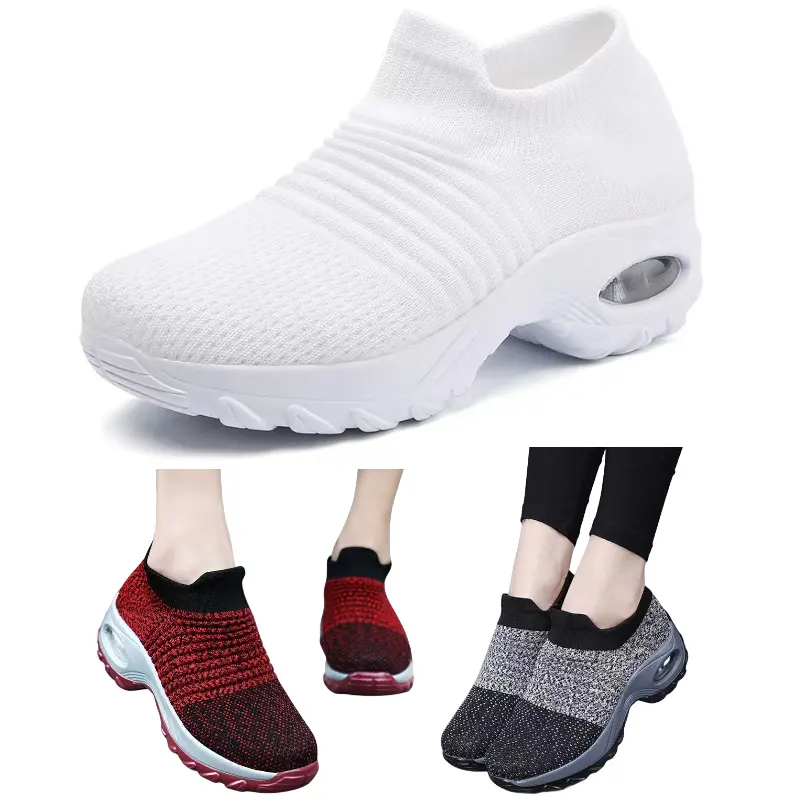 Zapatos de calcetín ligeros y súper cómodos para hombre, zapatillas de deporte para mujer, zapatos para caminar de malla transpirable tejidos voladores con amortiguación de aire