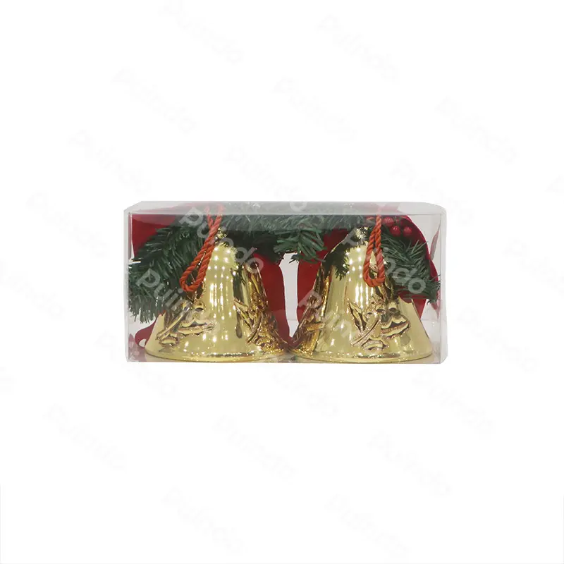 La campana di natale dorata in plastica contiene due campane d'argento con decorazioni natalizie in raso rosso ornamento natalizio decorazione per la casa