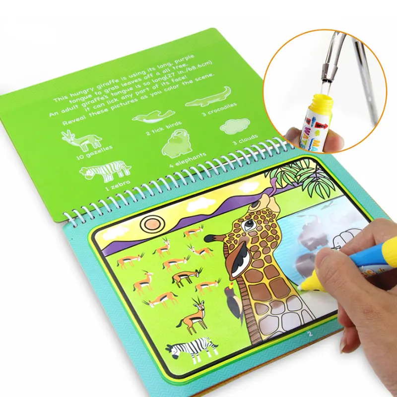 Custom Dikke Board Kids Magic Kleur Aqua Doodle Verf Grote Water Magic Tekening Boek Met Spiraal Yo Binding