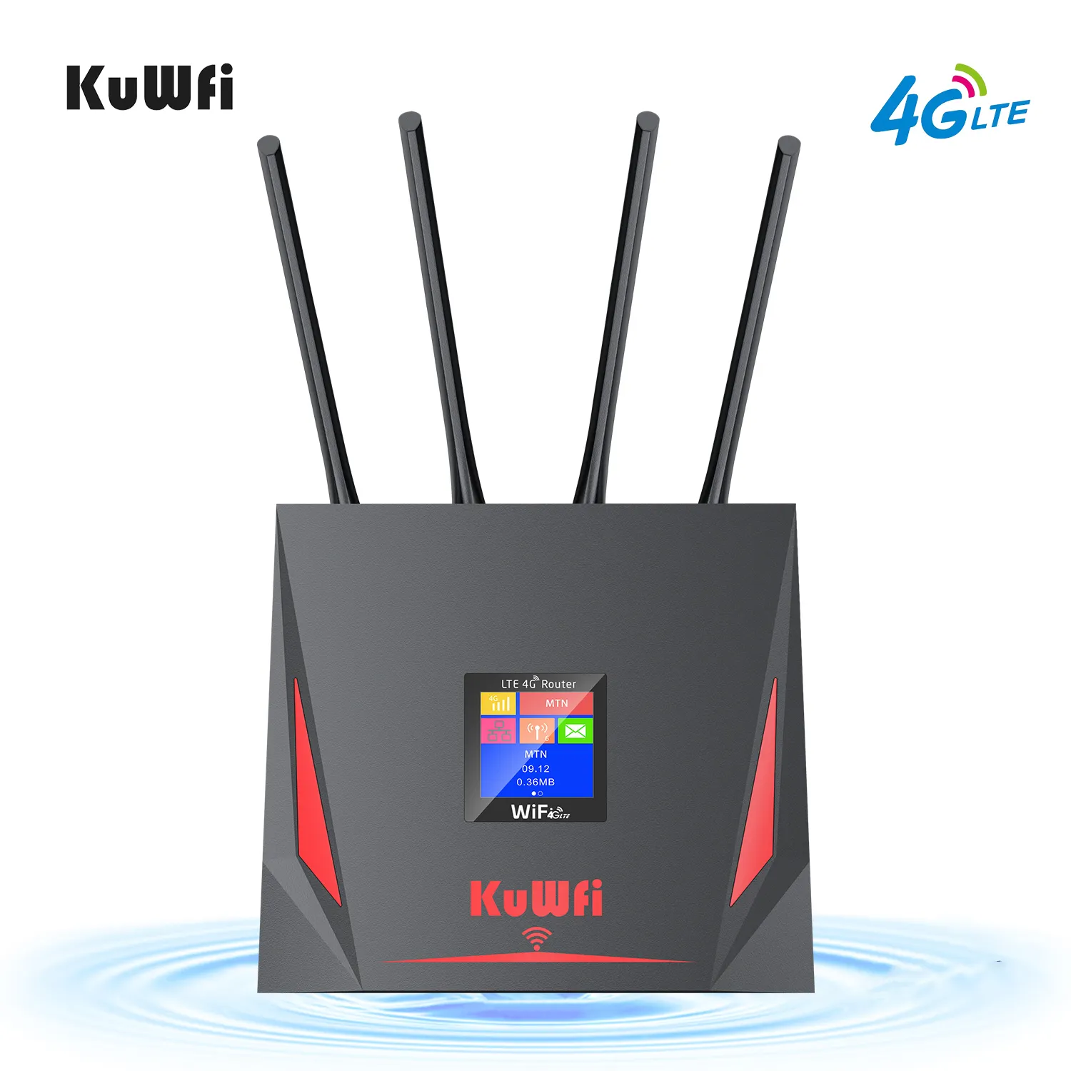 Portable KuWFi 300Mbps LAN ports Enhanced wifi signal 10users black wifi router for Mobile internet 4G router