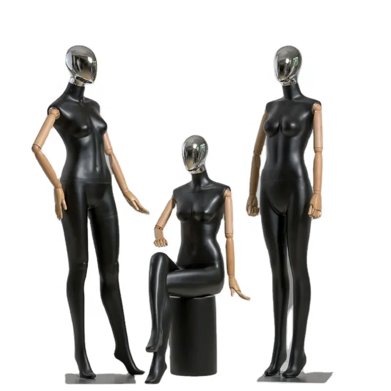 2023 nouveaux vêtements affichage Mannequins femme Chrome visage femmes Mannequin torse avec bras en bois corps entier mannequin support/assis