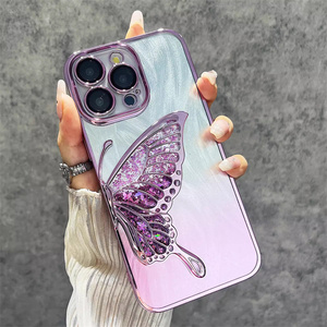 Yeni varış kamera lens koruyucu elektroliz quicksand kelebek tasarım telefon kılıfı kapak iphone 15 14 13 12 11 pro <span class=keywords><strong>omax</strong></span>