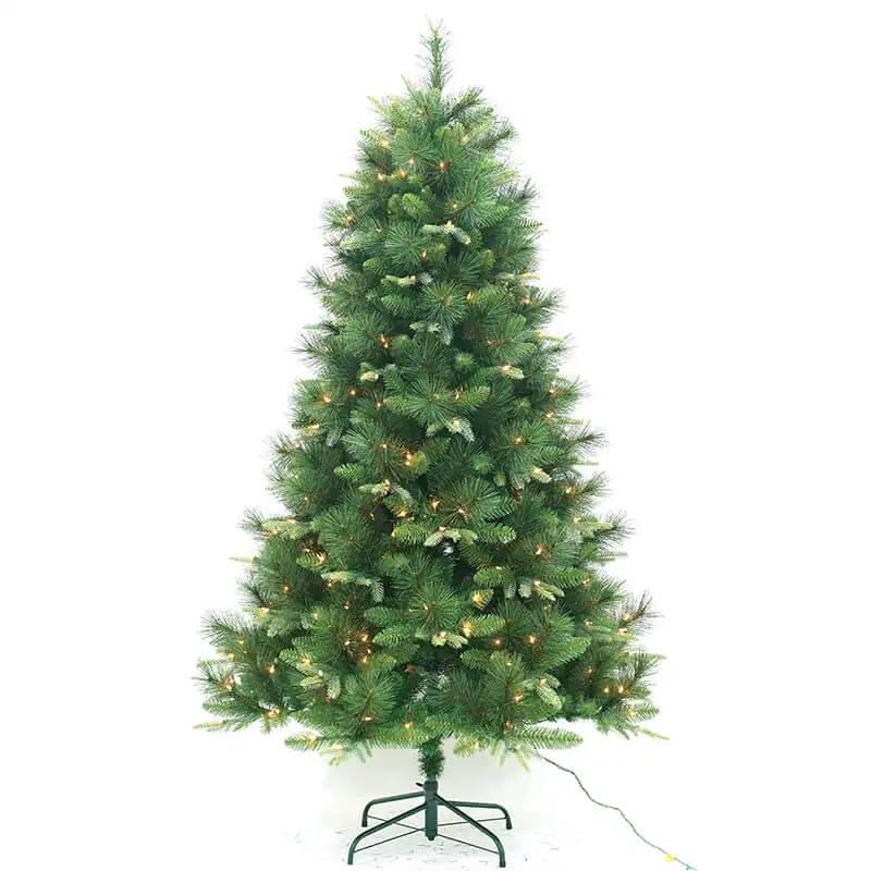 Árvore de natal em pvc artificial, árvore de natal verde artificial de 7ft 210cm com suporte de metal para áreas internas e externas, decoração de natal
