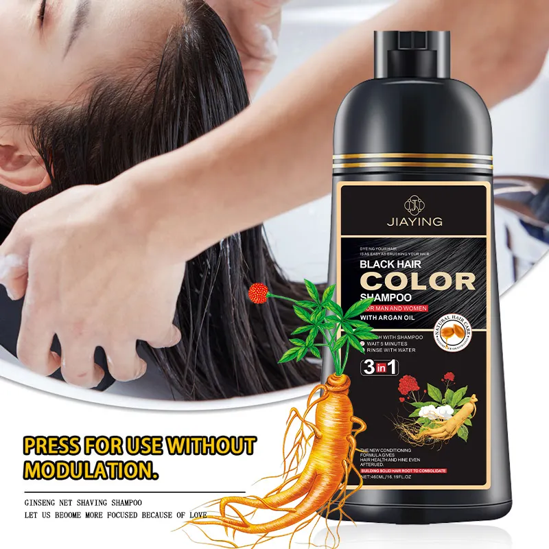 Chinês OEM Uso Doméstico 500ml Natural Herbal Rápido Argan Oil Preto Cabelo Cor Dye Shampoo