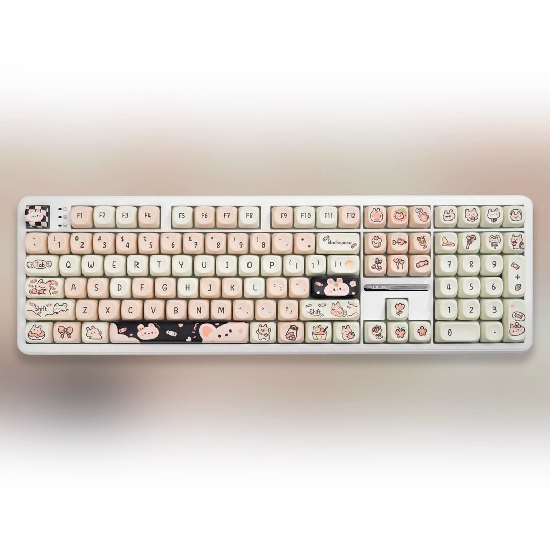 คีย์บอร์ด White-F108 + คีย์แคป M-OA Milk Candy Cat
