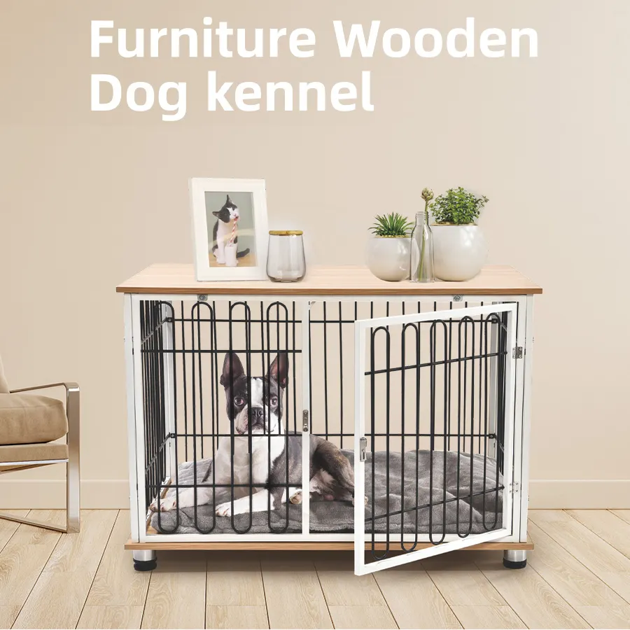 Wholesale Decorative Crates Wooden Stainless Steel Heavy Duty Pet Cage Furniture Dog Kennels Stackable Dog Cages