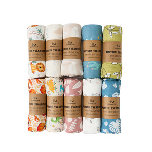 Özel desen renk Logo bebek yenidoğan Muslin organik bambu pamuk iki kat yumuşak battaniye kundak yenidoğan için - Product Image 1