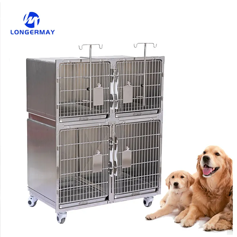 Jaula de acero inoxidable para perros y gatos, jaula de alta calidad con esquinas redondas completas para animales de compañía veterinaria, 304