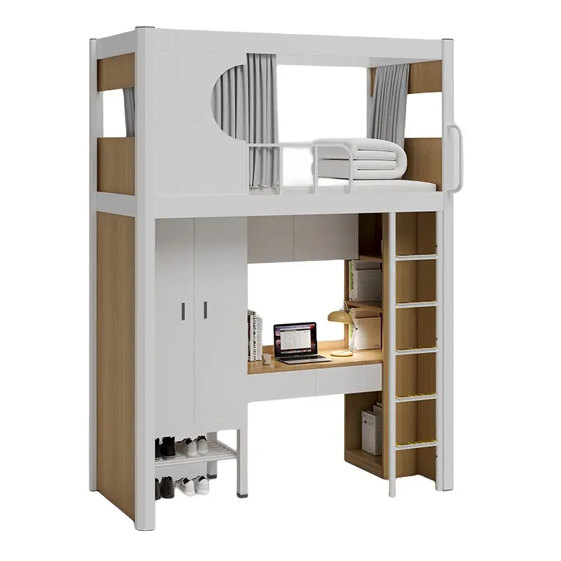 Lit mezzanine de style contemporain peu encombrant avec panneau de bureau Design en bois pour auberges de jeunesse Dortoirs des employés Appartements