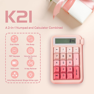 Teclado mecánico numérico inalámbrico de 18 teclas K21, luz blanca única con perilla multifunción - Product Image 4