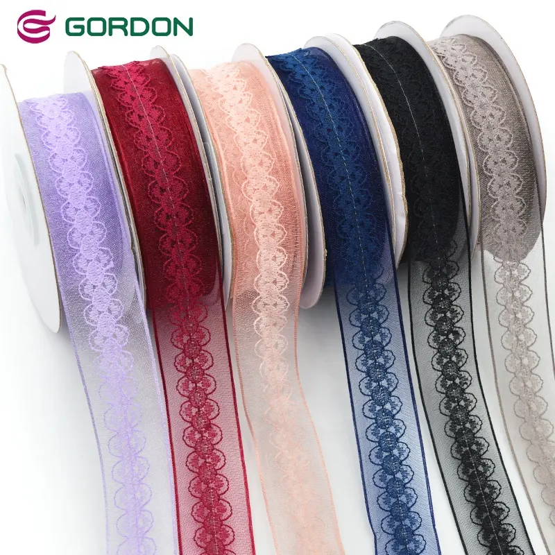 Gordon Ribbons Offre Spéciale Rouge Broderie Dentelle Sheer Ruban Personnalisé Vintage Vêtements Décoration Passementerie Pour Fille Robe Cheveux Arc