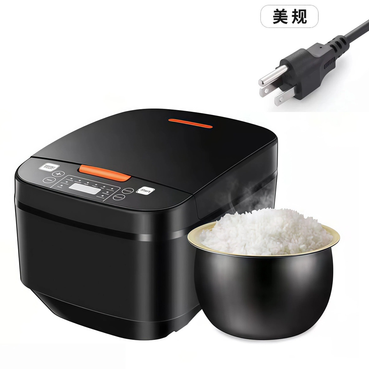 Black Rice Cooker with Spherical Inner Pot (US Standard)