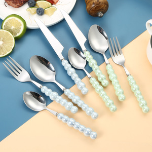 LFS New Design Stainless Steel Knife Fork Spoon Pearl <strong>Handle</strong> Wedding Cutlery 4pcs Silverware <strong>Flatware</strong> - Product Image 4