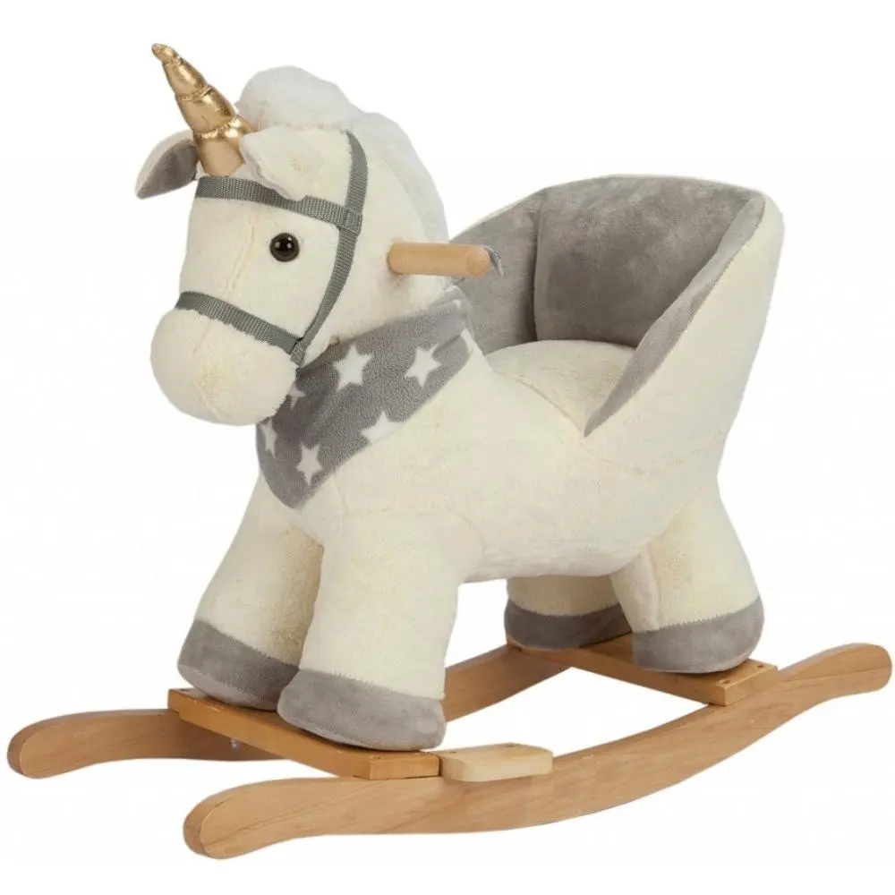 Caballo mecedora de unicornio para niños, juguete de peluche de madera con música