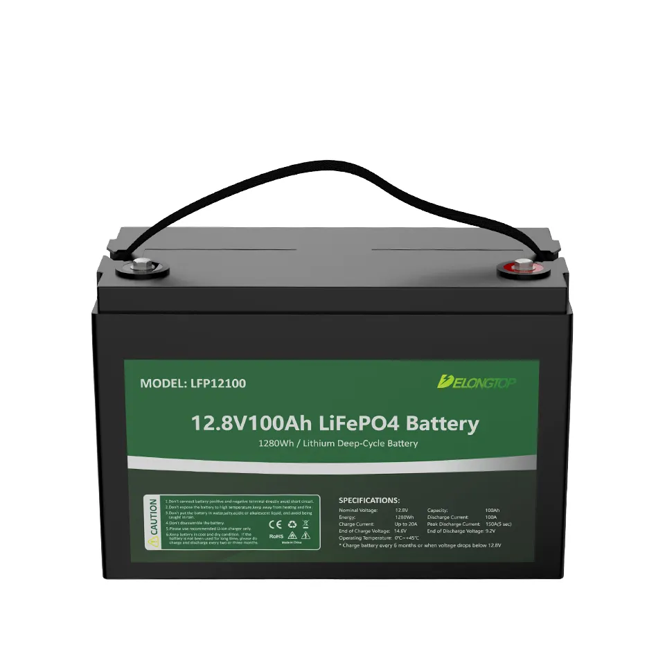 Batería de litio recargable de ciclo profundo, resistente al agua, Solar, Lifepo4, 12v, 100Ah, con Bms, para autocaravanas, barcos, carros de Golf