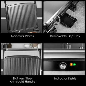 New <strong>Digital</strong> <strong>Timer</strong> and <strong>Temperature</strong> <strong>Control</strong> 2000 Watts 4 Slice Cool-touch Cafe Handle Panini Grill with Oil Tray - Product Image 3