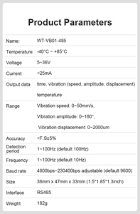 WitMotion WTVB01-485 IPX8 wasserdichter Vibrationssensor-Wandler, Modbus RTU 3-Achsen (XYZ) Vibrationsverschiebung+Geschwindigkeit+Amplititude - Product Image 2