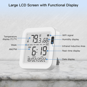 Sensor inteligente de temperatura y humedad Tuya WiFi con retroiluminación de detección infrarroja de pantalla LCD - Product Image 3