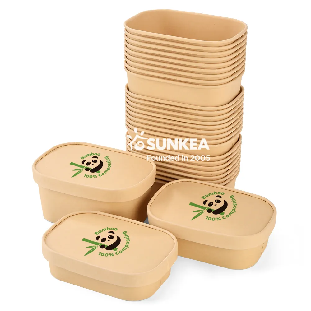 Bamboo fiber takeaway biodegradable printed food grade paper box fast hot food packaging