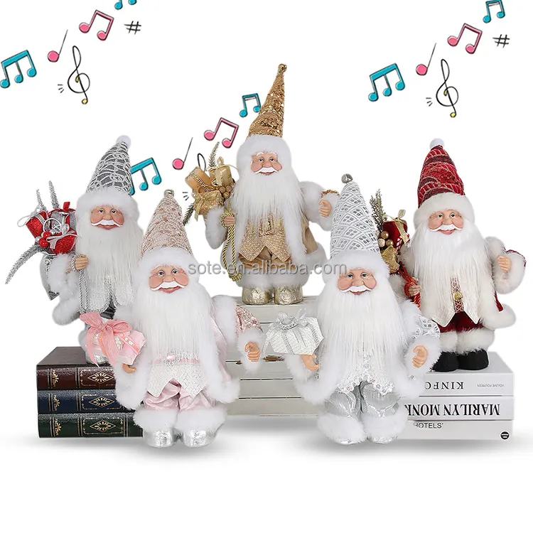 Boneka patung Santa Claus berdiri 12 "inci dengan tas hadiah musikal Santa Claus elektrik santa claus