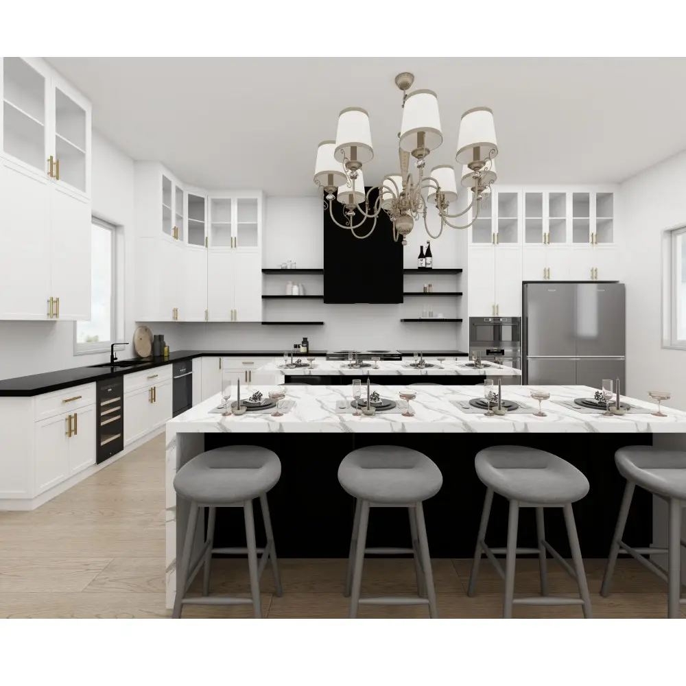 CBMmart diseños personalizados inteligente moderno de lujo Shaker muebles gabinetes de vidrio gabinete de cocina blanco