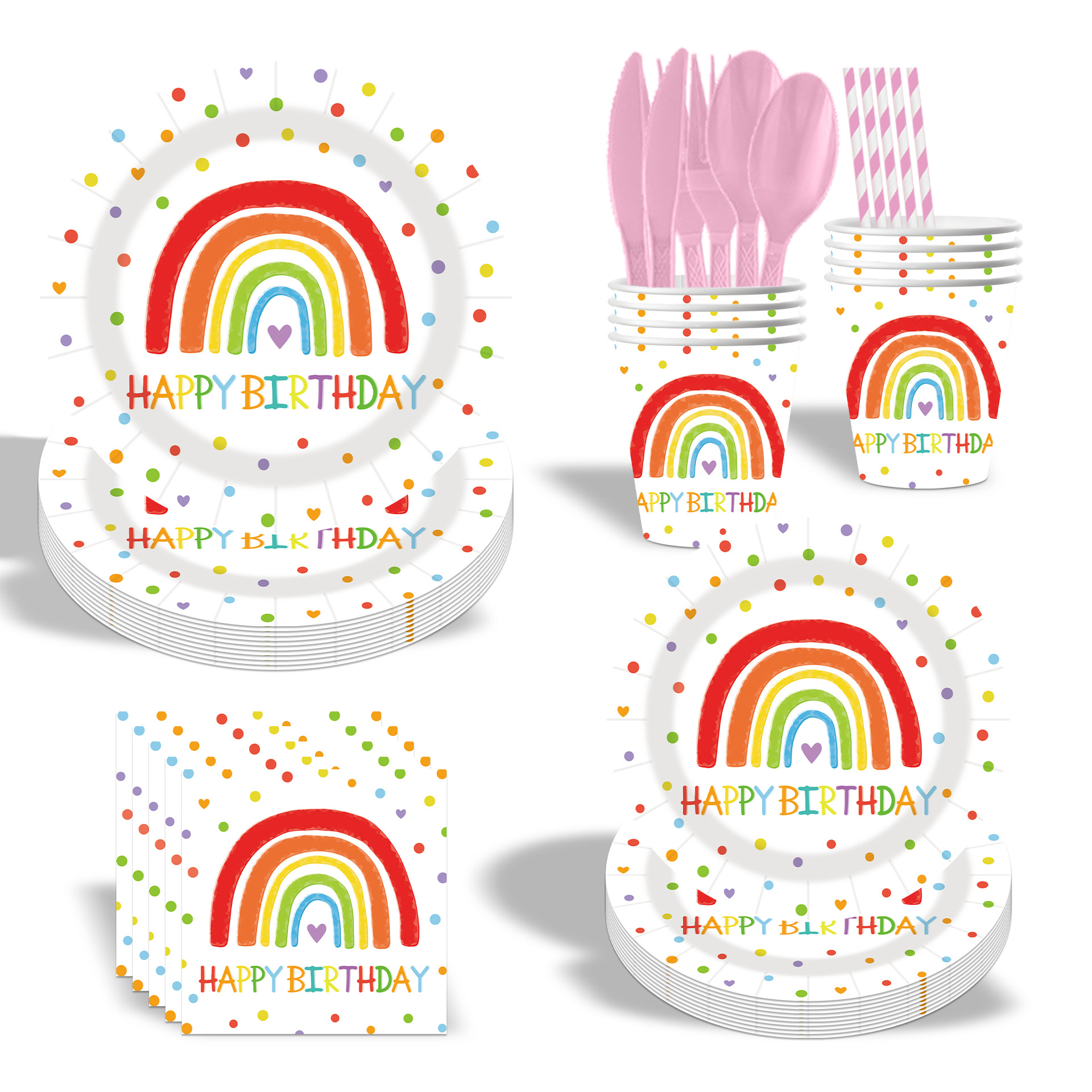 Sets de cumpleaños arcoíris para 10 personas
