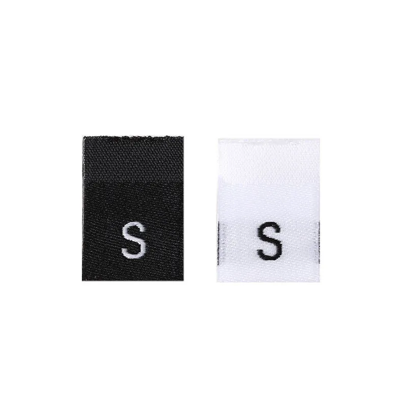 Label ukuran pakaian garmen pribadi anyam grosir tag kain produsen setrika pada leher Label kustom katun untuk pakaian