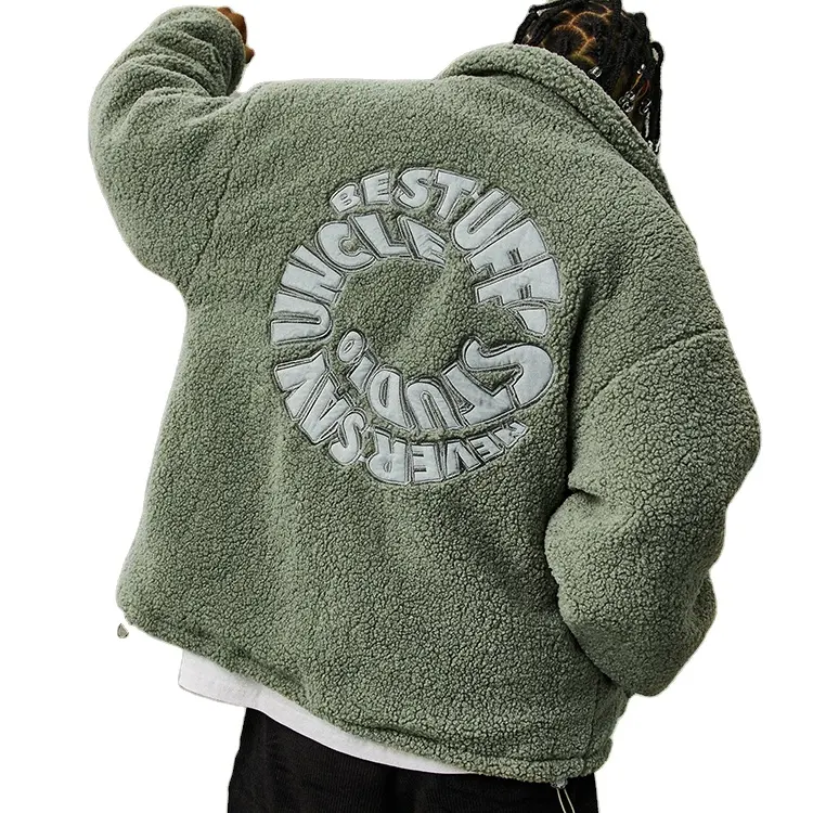 Factory Custom Stand Collar Men's Fleece Jacket Embroidery Zip Up Sherpa Fleece Jacket