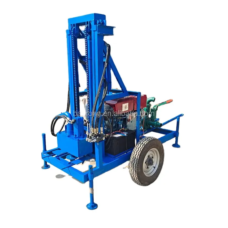 Banrong 22HP Diesel Hidráulico 100M 150m Máquina de perforación de pozos de agua de dos ruedas Precio Plataforma de perforación de pozos pequeños portátil para la venta