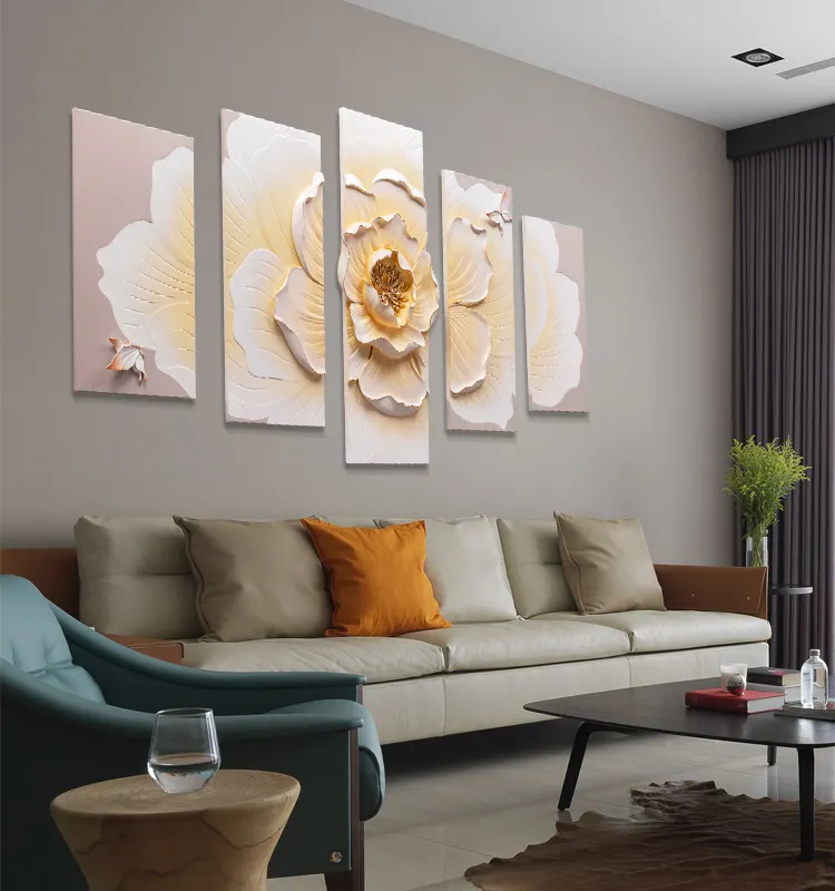 Pintura 3D de flores para decoración del hogar, pinturas de resina para pared de sala de estar, interior, flores, novedad de 2021
