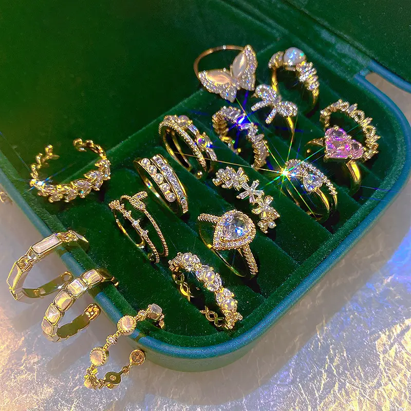 Luxury Vintage regolabile zircone perla cuore farfalla anello da dito donna ragazze moda lucido aperto Cz Knuckle Rings