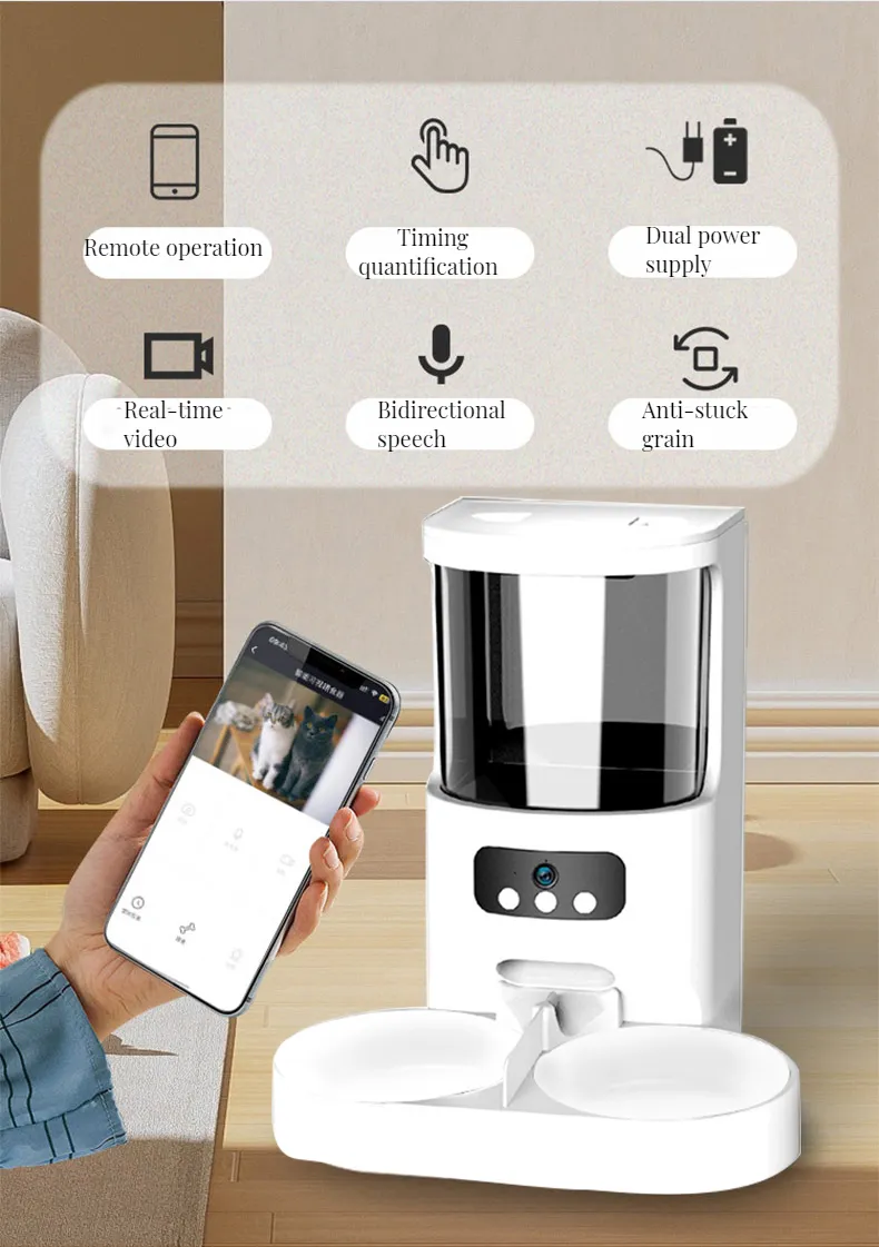 Tazón de alimentación para mascotas, comedero para gatos, cuencos, aplicación WiFi, Control remoto, Alimentador automático para mascotas con botón