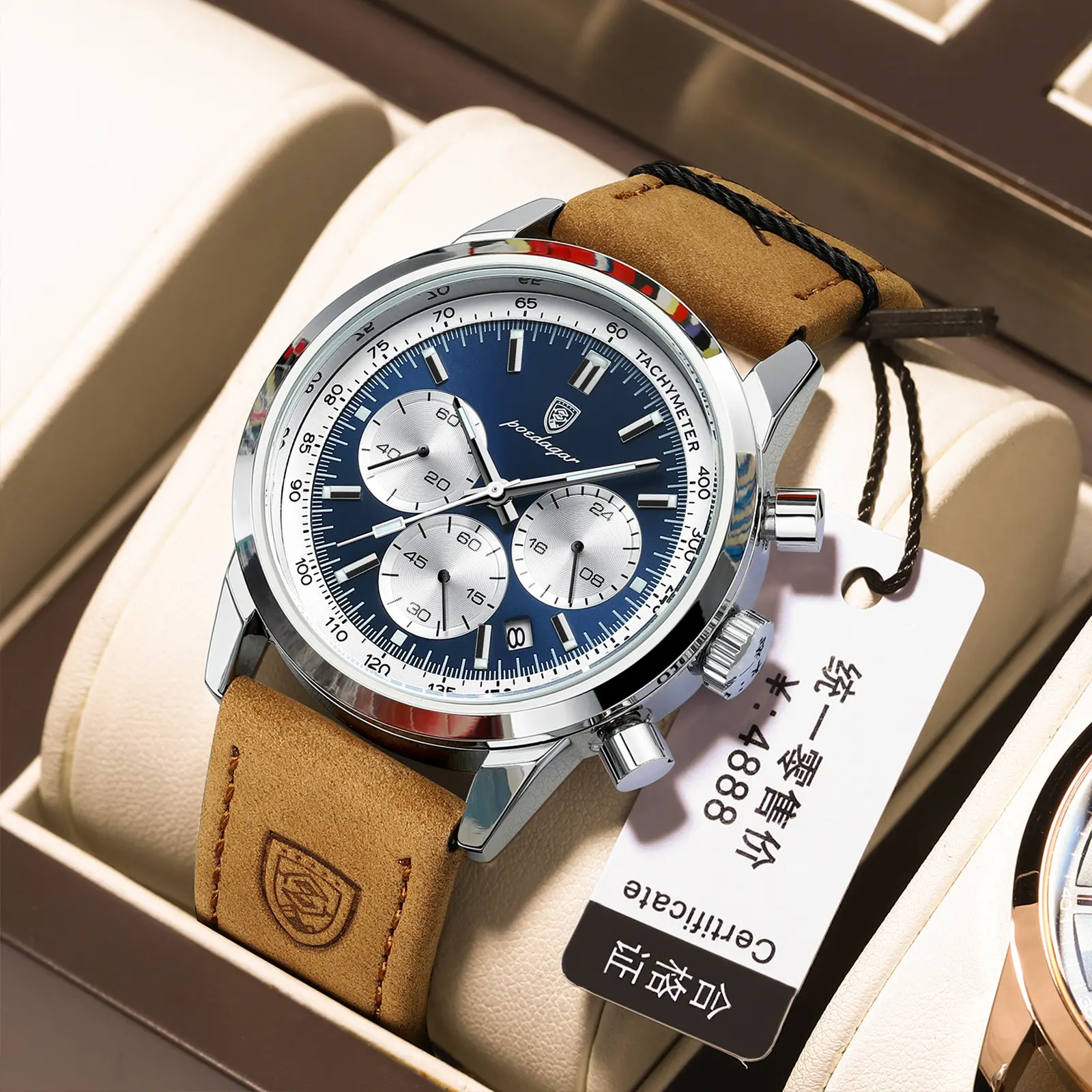 POEDAGAR 921 nuevos relojes de cuarzo para hombre promocionales de fábrica de diseño elegante de alta calidad listos para enviar con correa de cuero genuino