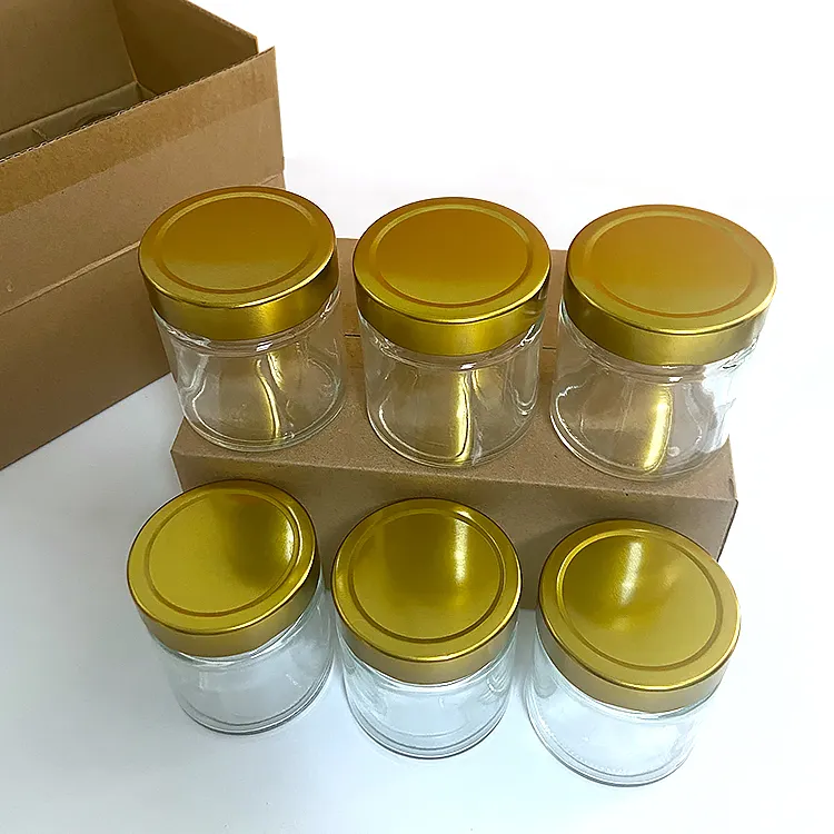Vente en gros de petits pots de stockage en verre vides de 6oz avec couvercles 180ml 200ml pot de cornichons au miel en verre SIX IN A SET