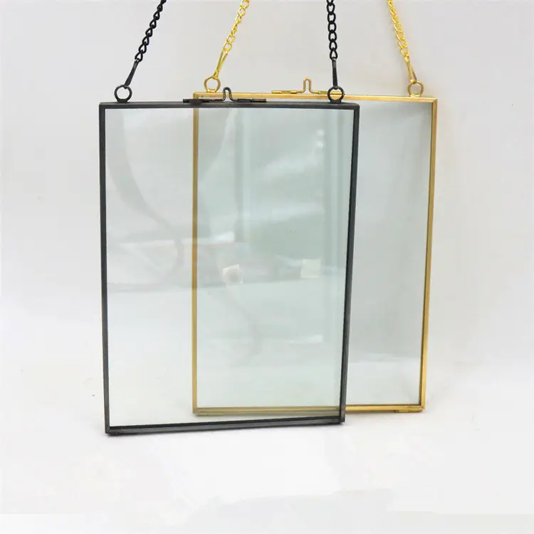 24x36cm de gran tamaño flotante de templado de vidrio de marco de foto de oro rústico colgante foto marco de foto de doble cara de vidrio marco de imagen