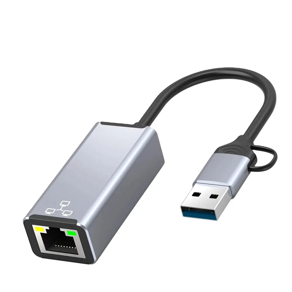 Nuevas tarjetas de red de alta velocidad USB a RJ45 de 100/1000Mbps con diseño de doble cabezal USBC/USBA para adaptadores de red de teléfonos portátiles
