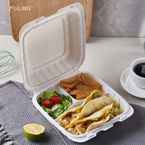 FULING 8X8'' <strong>3</strong>-Compartment White Biodegradable Clamshell to Go Containers Plastic Takeout Packaging Food Containers - Product Image 4