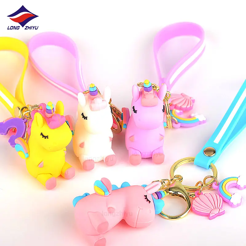 Jinglongzhiyu-porte-clés personnalisé petit cheval coloré, en PVC, Adorable porte-clés d'animaux de dessin animé en 3D, pour décorations