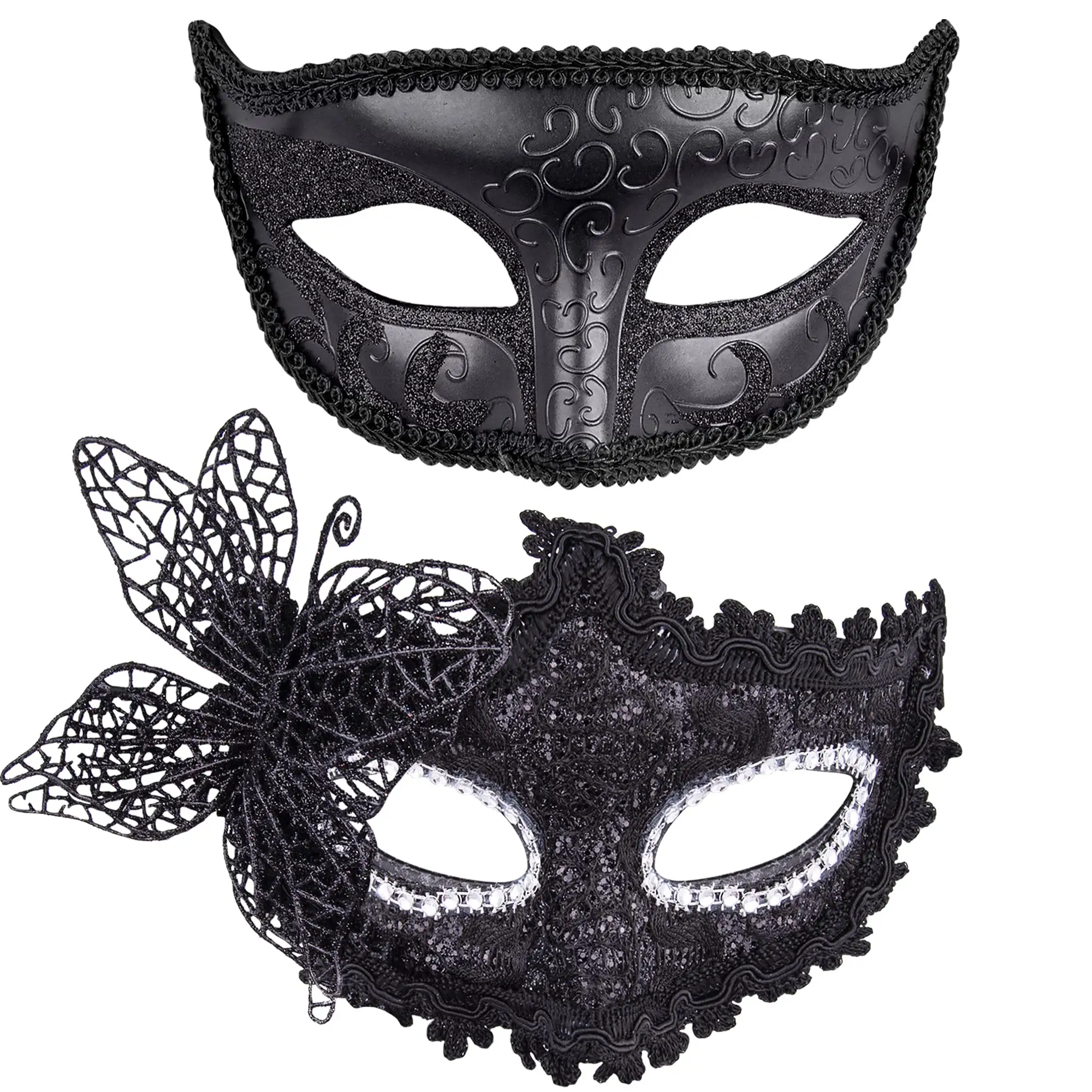 Mascarada de lujo Carnaval Máscara de Ojos Negros con flor de encaje Mardi Gras Media cara Mujeres Máscaras de fiesta venecianas